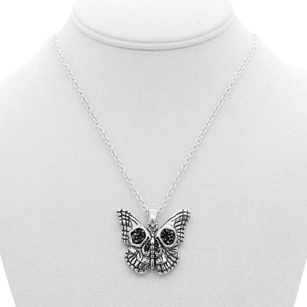 Monarch Skull Necklace w Black CZ - Picture 6 of 8